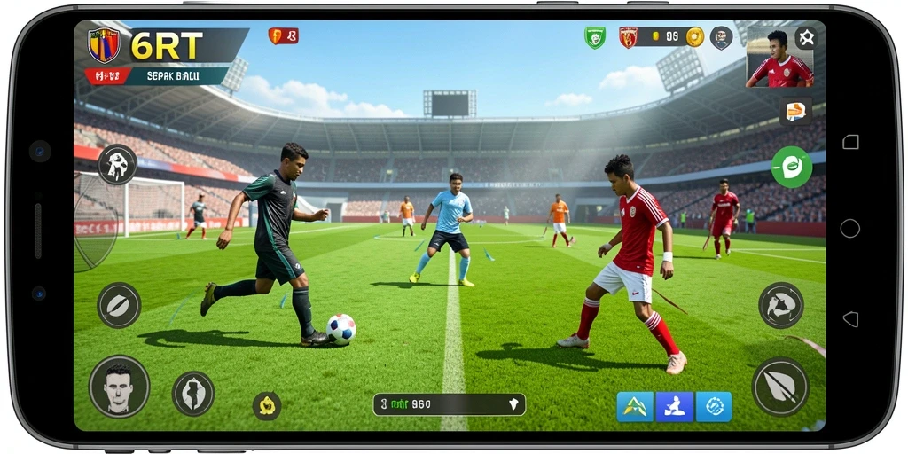 Tampilan gameplay seru dalam permainan sepak bola 6RT.
