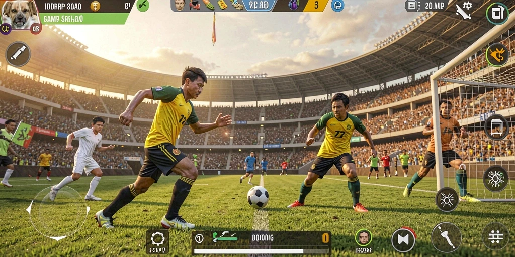 Screenshot utama IDRRP menampilkan aksi seru dalam permainan olahraga.