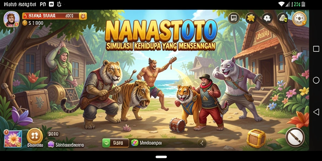 Tampilan gameplay <strong>NANASTOTO</strong> dengan aktivitas sehari-hari yang interaktif.