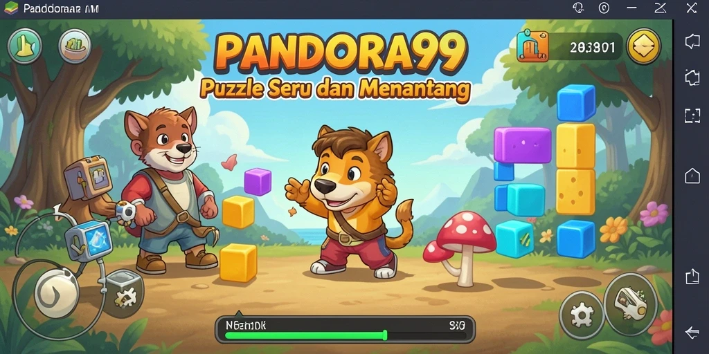 Screenshot utama PANDORA99 yang menunjukkan gameplay Puzzle yang menantang.