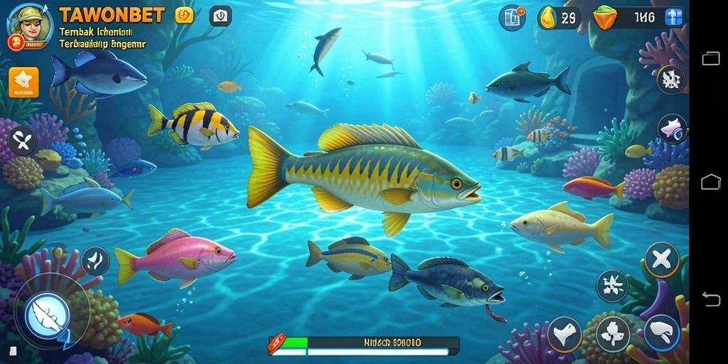 Tampilan gameplay seru TAWONBET saat menembak ikan.